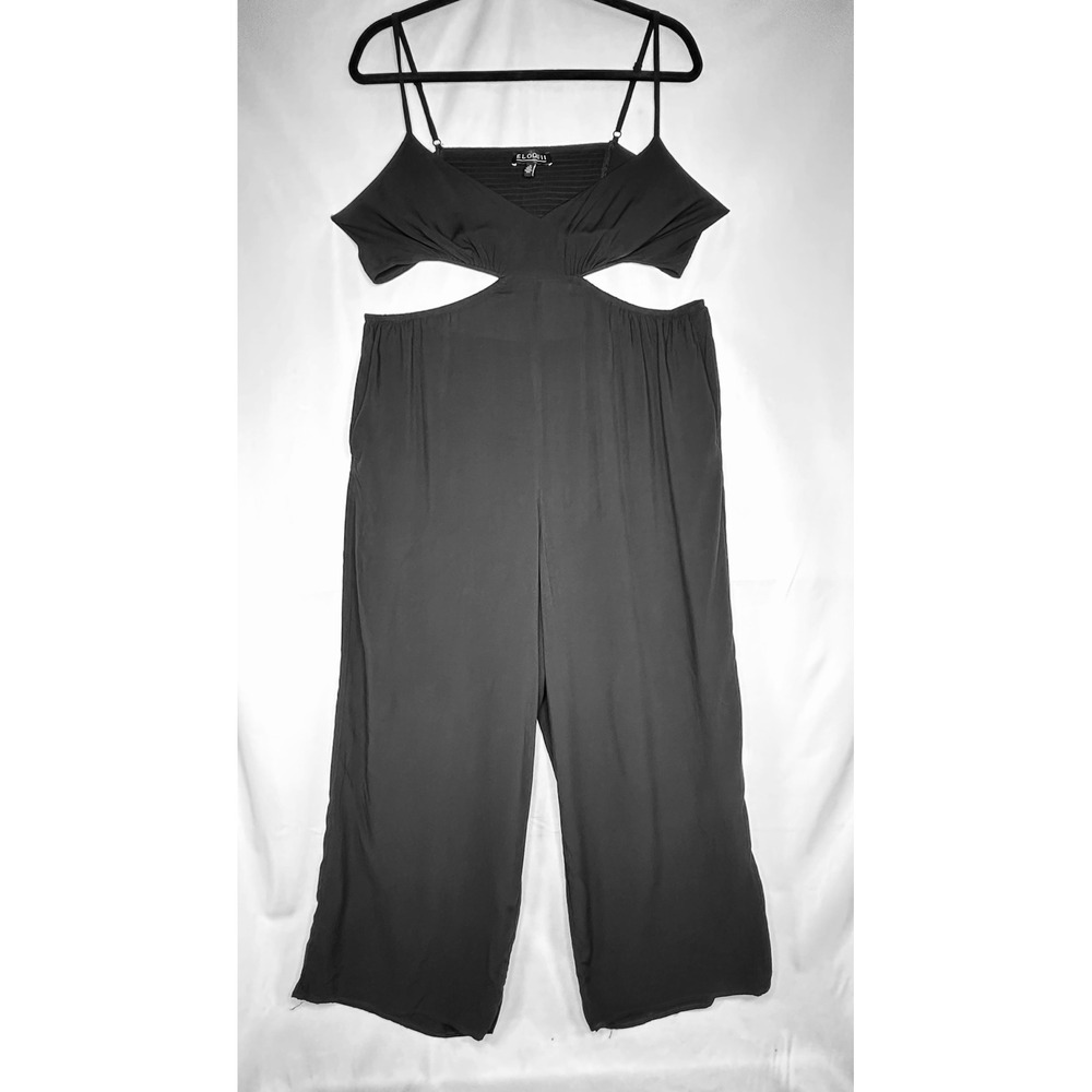 Eloquii Black Cutout Waist Wide Leg Jumpsuit Size 18 V-Neck Sleeveless 142711‎